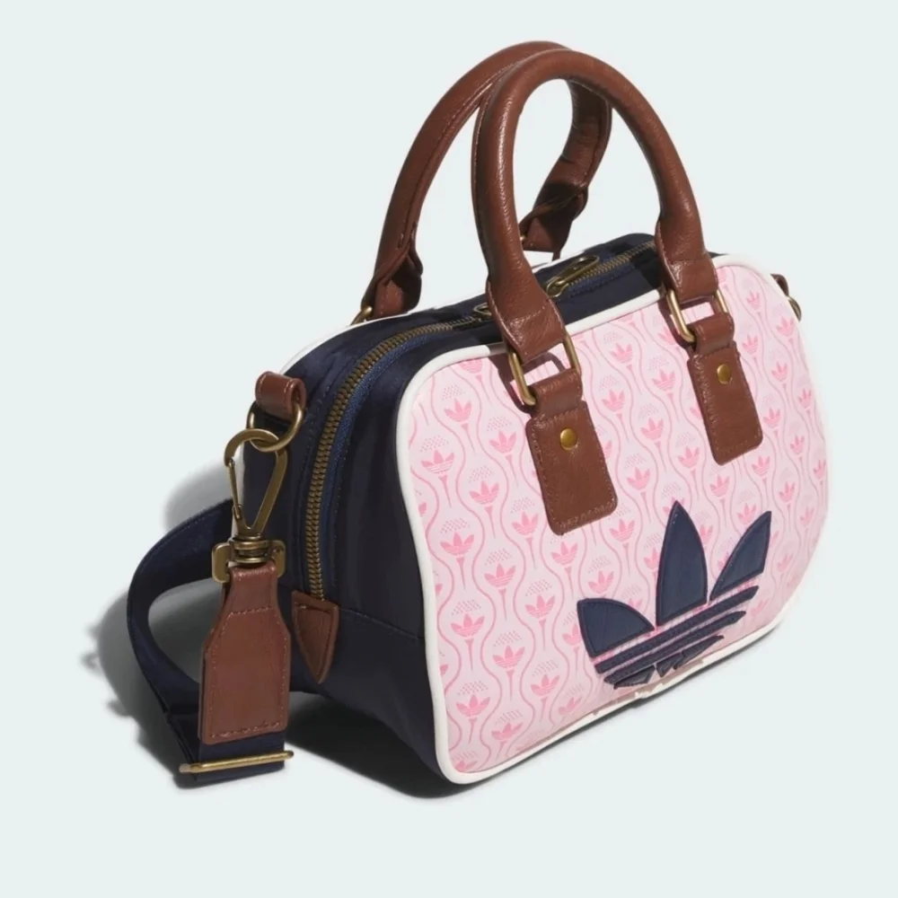 adidas Originals Pink Shoulder Bag with Brown Trim and Navy Trefoil JY9881 - Picture 2 of 7